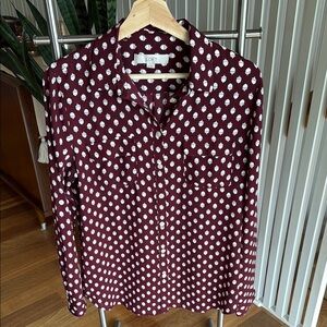 LOFT Burgundy Top with White Acorn Pattern